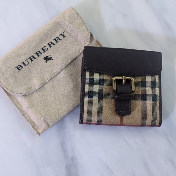 Burberry Beige/Brown Haymarket PVC and Leather Bifold Wallet